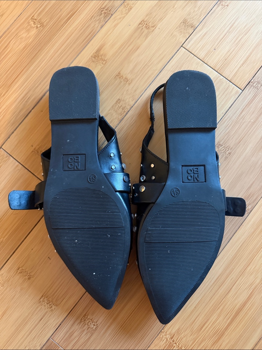 No Boundaries Black Studded Pointed Slingback Flats - Picture 2 of 3